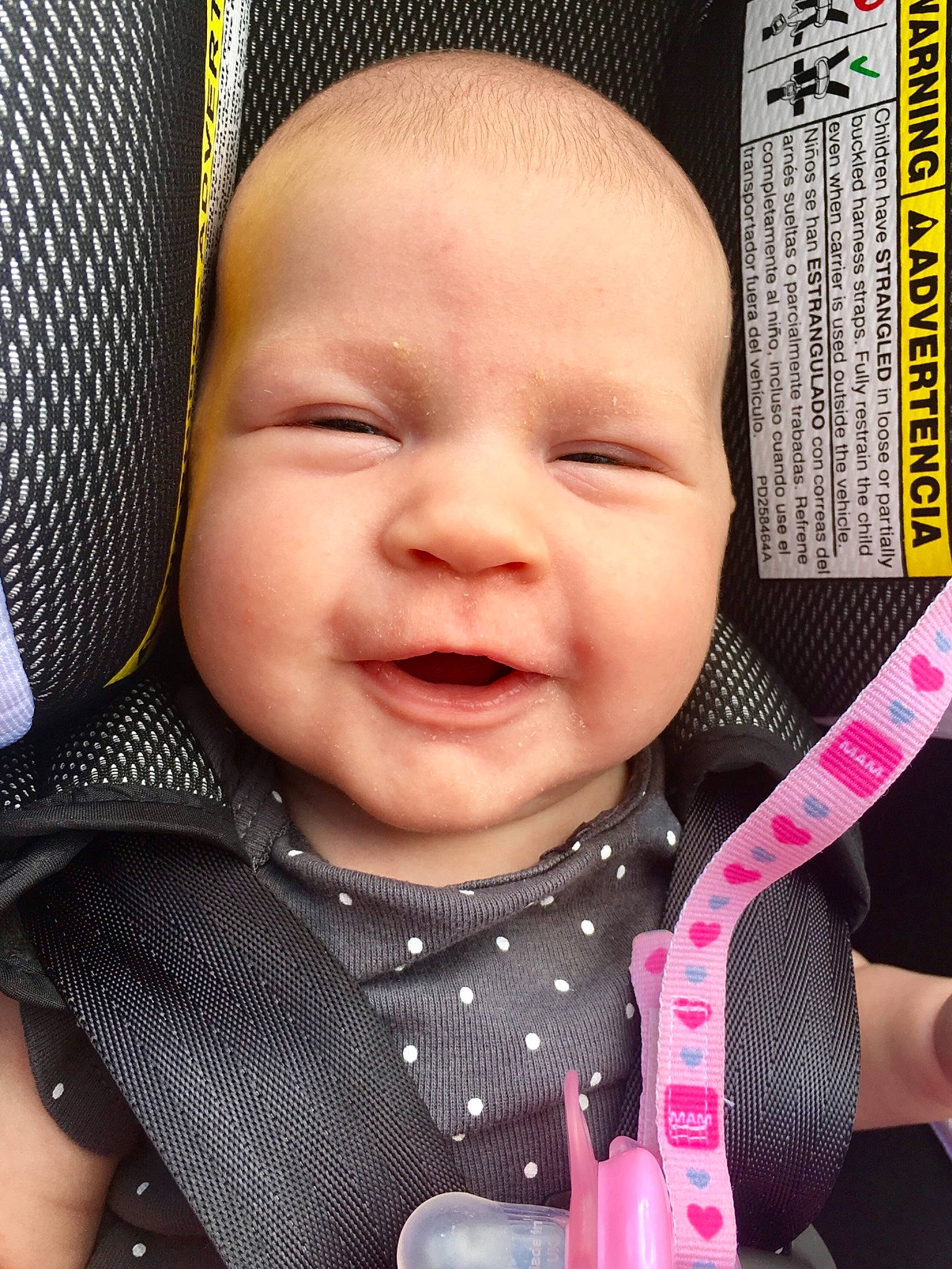 Hailee is registered to the contest to win money with this photo: baby, baby_carriage, baby_in_car_seat, car_seat, cheek, child, eye, face, facial_expression, finger, forehead, happy, head, lip, mouth, nose, person, product, skin, smile