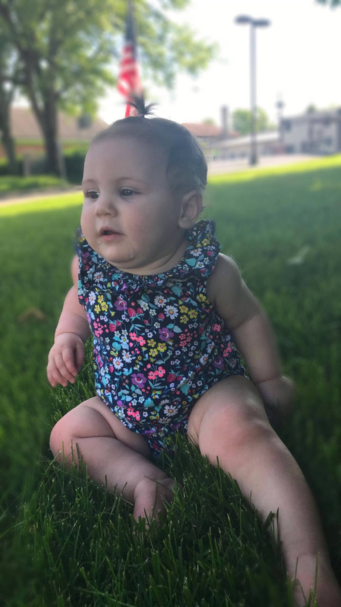 Frankie is registered to the contest to win money with this photo: baby, child, dress, finger, fun, grass, grass_family, lawn, leaf, leg, meadow, person, photography, plant, sitting, skin, spring, summer, sunlight, toddler