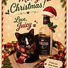 black_and_white_cat, bottle, cat, christmas, christmas_lights, cute, decorations, everclear_bottle, festive, greeting_card, holiday_card, holiday_season, holly, paw_print, plaid_blanket, santa_hat, scarf, table, text, warm_lighting