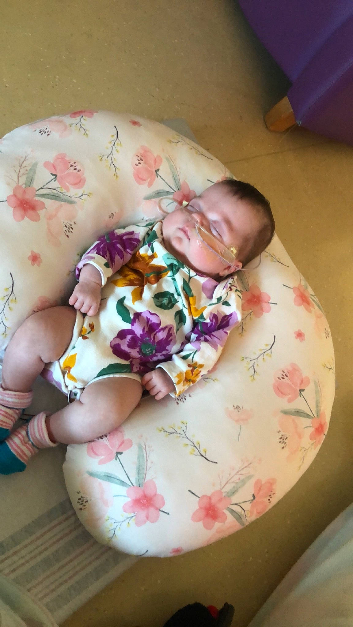Maralee is registered to the contest to win money with this photo: abdomen, baby_sleeping, bedtime, chest, child, comfort, companion_dog, flower, glasses, human_leg, lap, linens, nail, nap, pattern, person, pink, sitting, sleep, sunglasses