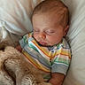 Charles is registered to the contest to win money with this photo: baby, blanket, child, closeup, colorful_clothing, cozy, cute, face, human, indoor, infant, newborn, peaceful, pillow, portrait, relaxed, resting, sleeping, soft_texture, striped_onesie