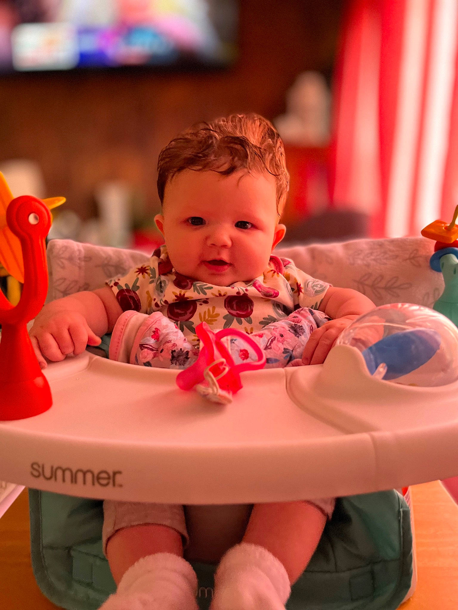 Georgia is registered to the contest to win money with this photo: baby, baby_playing_with_toys, baby_toddler_clothing, beauty, child, event, facial_expression, fun, hairstyle, happy, human, leisure, magenta, mouth, person, pink, red, skin, smile, toddler