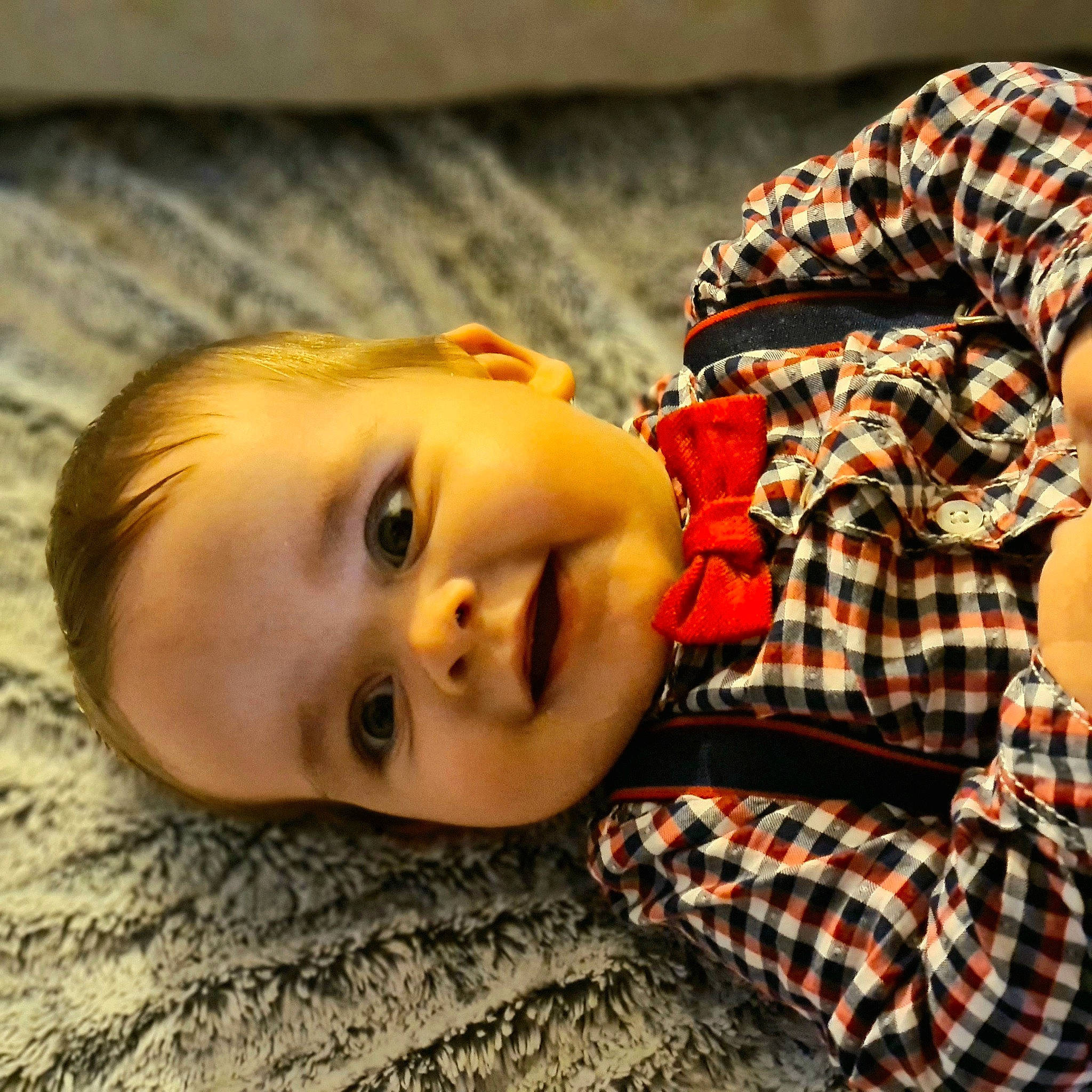 Valentin a rejoint le concours — aidez-le/la à gagner de superbes lots ! brown_hair, cheek, child, collar, dress_shirt, eyelash, fur, grass, happy, headgear, joy, nose, orange, pattern, person, plaid, sitting, sleeve, smile, tartan