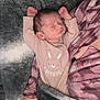 newborn, baby, sleeping, infant, onesie, bunny, cute, arms_up, blanket, cozy, hand, nails, pink_nails, person, sleep, rest, soft, indoor, closeup, cuddling
