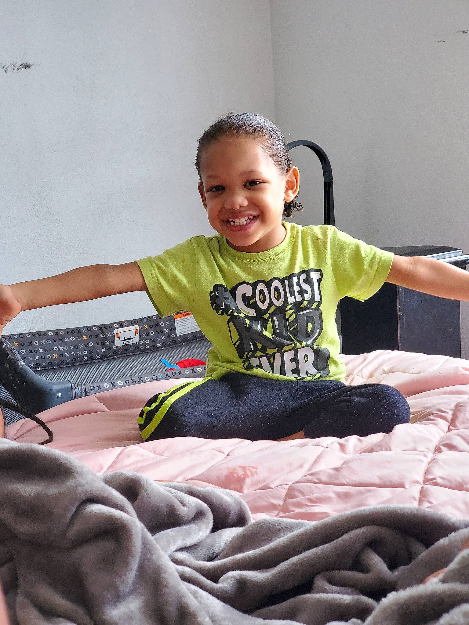 Samarion joined the competition — help win amazing prizes! arm, child, joy, leg, person, play, sitting, sleeve, smile, t_shirt, toddler