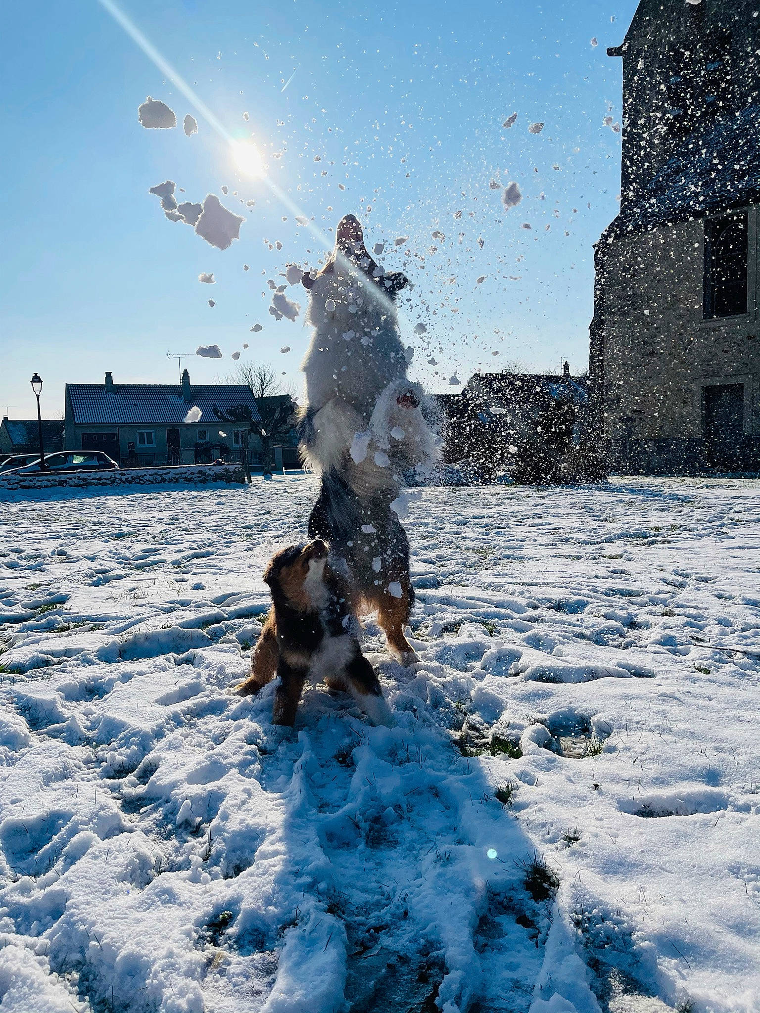 Rafale participe au concours pour gagner de l'argent avec cette photo : art, building, city, evening, freezing, frost, fun, landscape, leisure, people_in_nature, precipitation, recreation, sky, snow, street_light, sunlight, water, wind_wave, window, winter