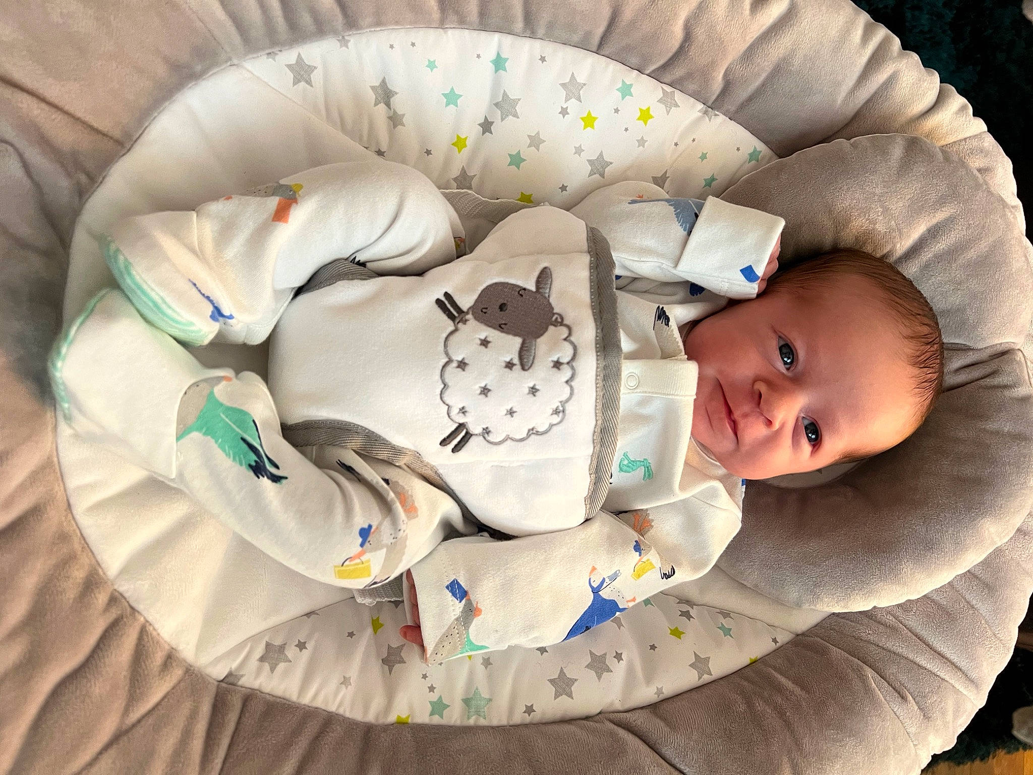 Axton joined the competition — help win amazing prizes! baby, baby_products, baby_safety, baby_sleeping, baby_toddler_clothing, bedtime, child, circle, comfort, linens, nap, pattern, person, room, sitting, sleep, sleeve, smile, textile, toddler