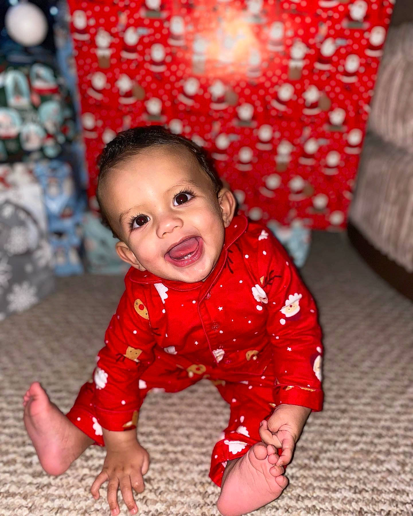 Caiden joined the competition — help win amazing prizes! baby, baby_toddler_clothing, cheek, child, chin, face, floor, flooring, hairstyle, happy, head, person, photograph, pink, red, skin, sleeve, smile, textile, toddler