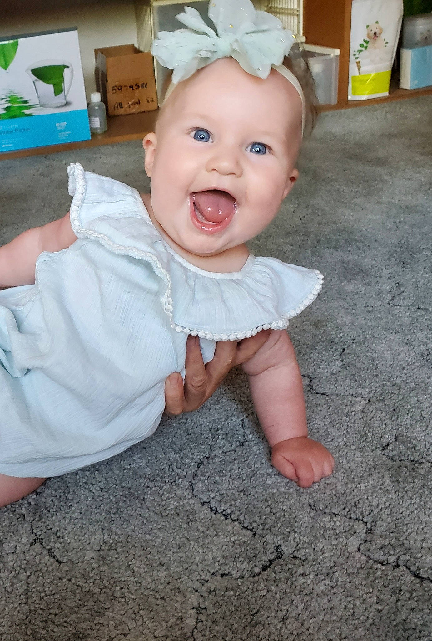 Madi joined the competition — help win amazing prizes! baby, baby_toddler_clothing, cheek, child, costume_accessory, eye, foot, hair_accessory, headband, headpiece, mouth, nose, person, skin, toddler, tongue