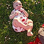 baby, child, grass, flowers, outdoor, sunlight, happy, smiling, cute, infant, nature, greenery, ladybug_pattern, skin, barefoot, relaxing, summer, playful, person, meadow