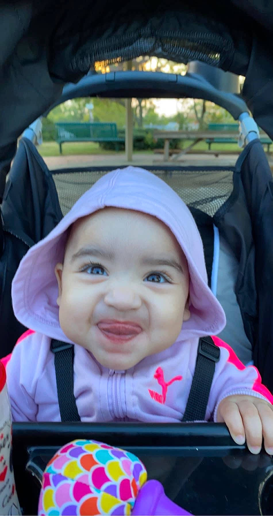 Maylani is registered to the contest to win money with this photo: baby, baby_carriage, baby_laughing, baby_products, baby_safety, baby_toddler_clothing, bonnet, car_seat, cheek, child, comfort, eye, gadget, headwear, laugh, mouth, nose, person, plastic_bottle, product