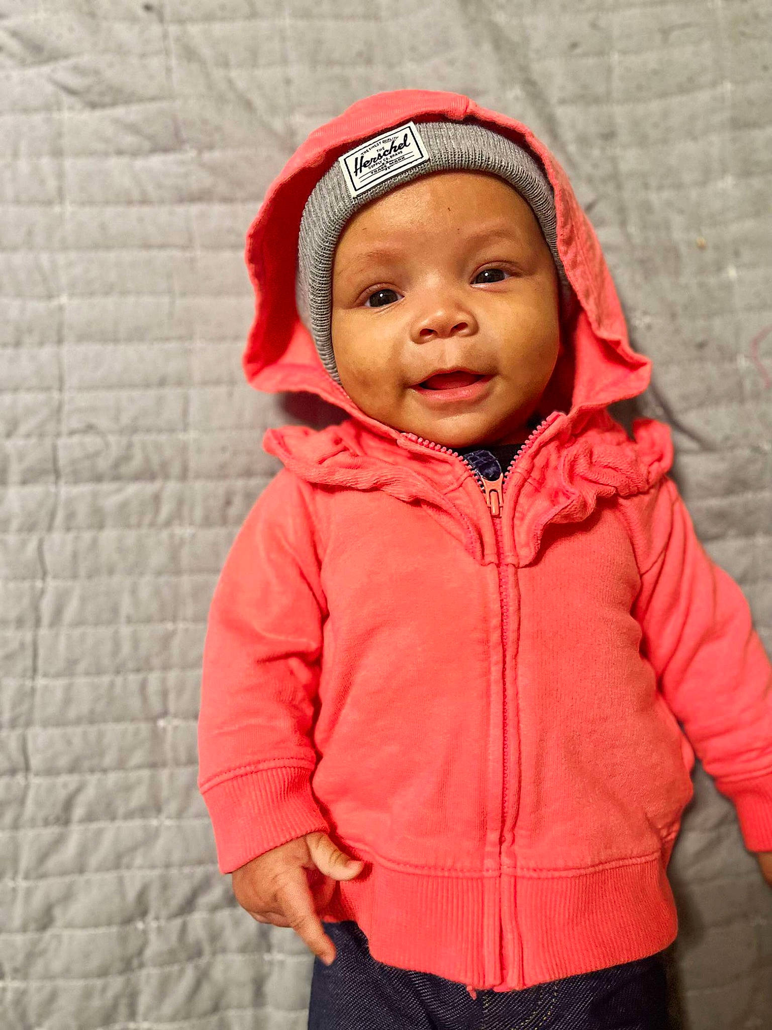 Emersyn joined the competition — help win amazing prizes! cap, cheek, chin, clothing, eye, face, gesture, happy, head, headgear, headwear, hood, jacket, knit_cap, lip, nose, outerwear, person, skin, sleeve