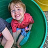 Ryder joined the competition — help win amazing prizes! child, toddler, smile, happy, blue_eyes, red_shirt, shorts, toy, doll, green_tub, plastic_container, barefoot, outdoor, play, fun, friend, legs, arm, concrete_floor, casual_clothing