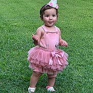 Alana is registered to the contest to win money with this photo: toddler, child, grass, outdoor, party_hat, pink_tutu, dress, cute, standing, celebration, smiling, socks, shoes, nature, young_child, happy, portrait, summer, fun, birthday