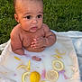 baby, milk_bath, lemon, outdoor, grass, water, child, infant, skin, citrus, sitting, summer, cute, nature, fresh, relaxation, healthy, clean, portrait, daylight