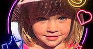 Aurora joined the competition — help win amazing prizes! bangs, blonde_hair, cheeks, child, circular_crop, close_up, colorful, emoji, eyes, face, girl, hat, heart, neon_frame, playful, portrait, smile, stars, sunhat, thumbs_up