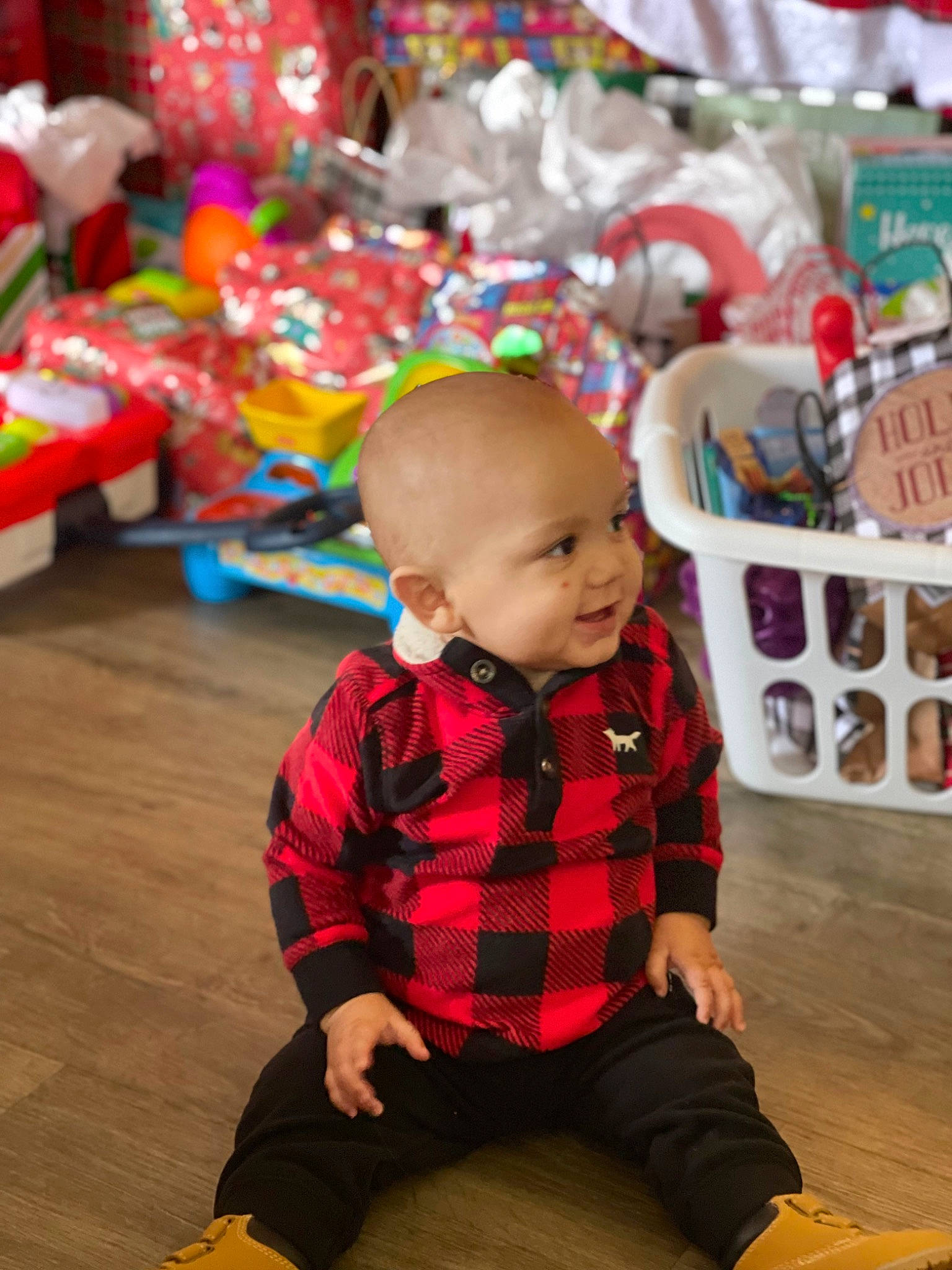Jakai joined the competition — help win amazing prizes! baby, baby_toddler_clothing, child, christmas, event, floor, flooring, fun, happy, holiday, leisure, pattern, person, plaid, red, sitting, sleeve, tartan, textile, toddler
