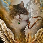 Bernadette Arbaumont a rejoint le concours — aidez-le/la à gagner de superbes lots ! angel_wings, animal, cat, clouds, collar, decoration, feline, fur, golden_light, heavenly, indoor, pet, portrait, praying_hands, rosary, soft_light, spiritual, statue, surreal, whiskers