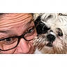 Charlotte a rejoint le concours — aidez-le/la à gagner de superbes lots ! person, dog, face, glasses, closeup, pet, selfie, white_background, fur, portrait, cute, animal, affection, scruffy, expression, indoor, technology, mobile_phone, screen, photo_gallery