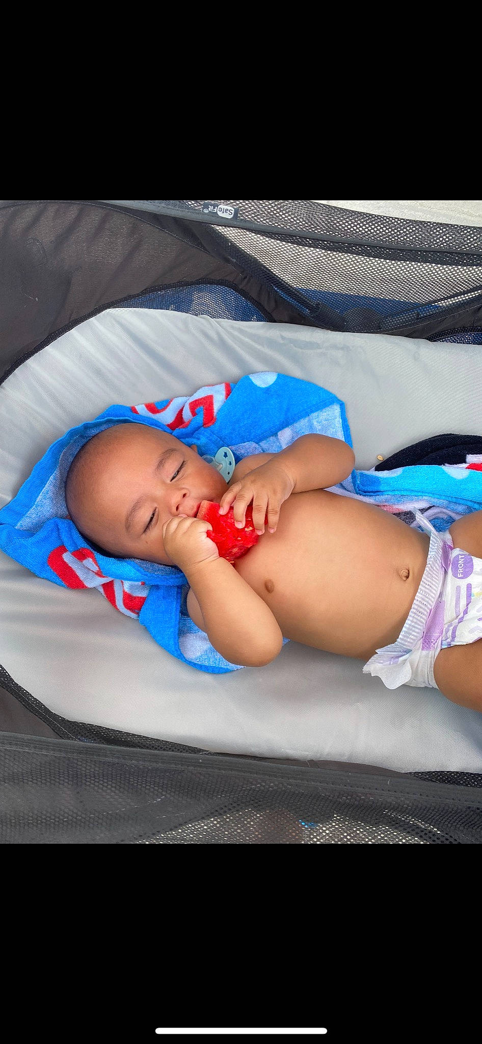 Casey is registered to the contest to win money with this photo: abdomen, baby, baby_sleeping, baby_toddler_clothing, barefoot, chest, comfort, diaper, foot, human_leg, knee, linens, mouth, person, skin, stomach, textile, thigh, thumb, toddler