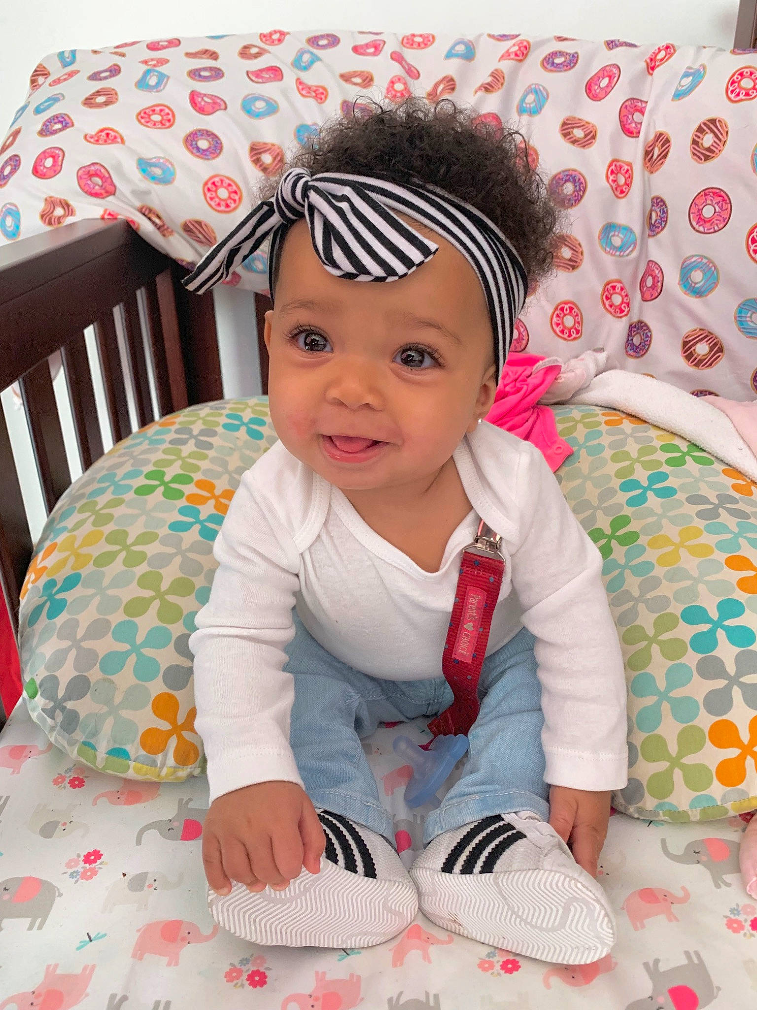Brentlye Hunter is registered to the contest to win money with this photo: baby, baby_products, baby_toddler_clothing, bedding, child, design, hair_accessory, headgear, headwear, linens, nap_mat, pattern, person, pink, play, product, room, textile, toddler
