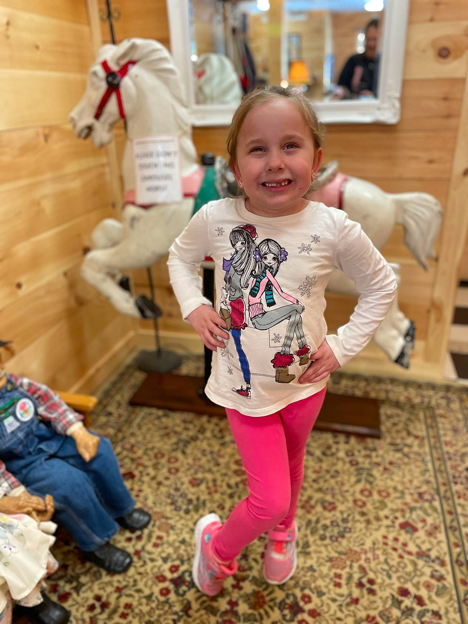 Madelynn is registered to the contest to win money with this photo: baby, baby_toddler_clothing, child, christmas, costume, event, floor, flooring, fun, fur, happy, holiday, joy, leisure, pajamas, person, play, sleeve, smile, standing
