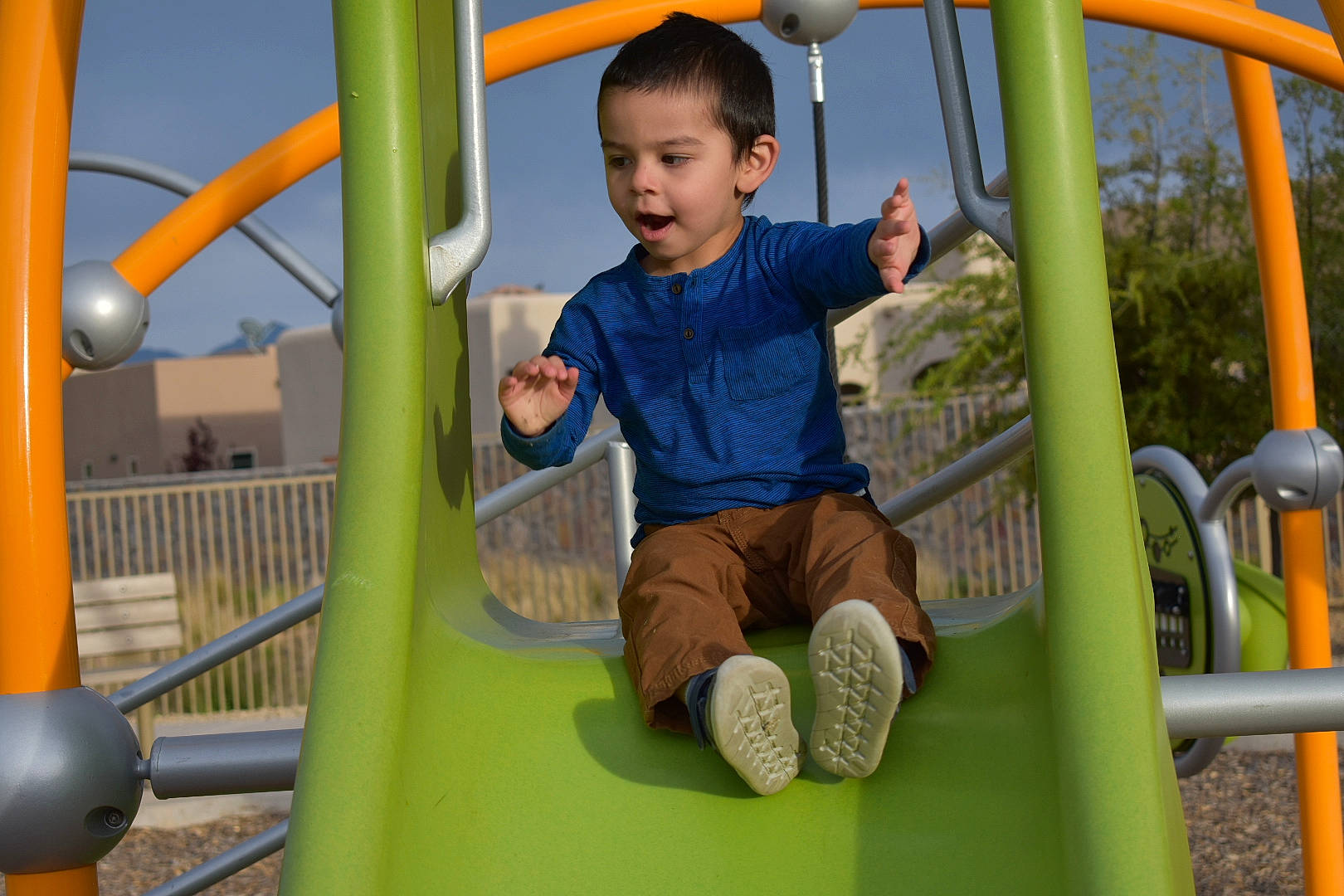 Alonzo joined the competition — help win amazing prizes! child, city, fun, human_settlement, leisure, outdoor_play_equipment, person, play, playground, playground_slide, public_space, recreation, smile, toddler, vacation