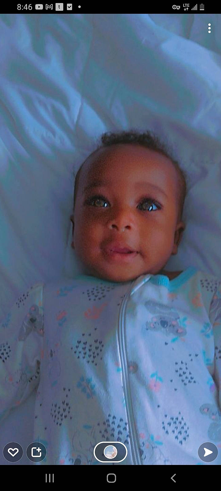 Jaliyah is registered to the contest to win money with this photo: baby, baby_toddler_clothing, cheek, comfort, eye, eyebrow, forehead, hair, happy, head, human_body, iris, linens, lip, nose, person, skin, sleeve, smile, textile