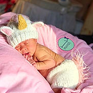 Azalea joined the competition — help win amazing prizes! baby_products, bedtime, child, crochet, girl, hair_accessory, headgear, infant, knit_cap, knitting, nap, pink, product, skin, sleep, stuffed_toy, textile, toddler