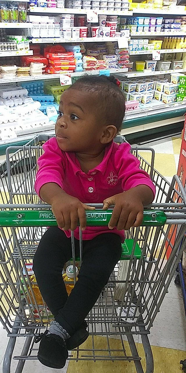 Kimberly joined the competition — help win amazing prizes! child, fun, grocery_store, person, product, recreation, shopping_cart, supermarket, toddler