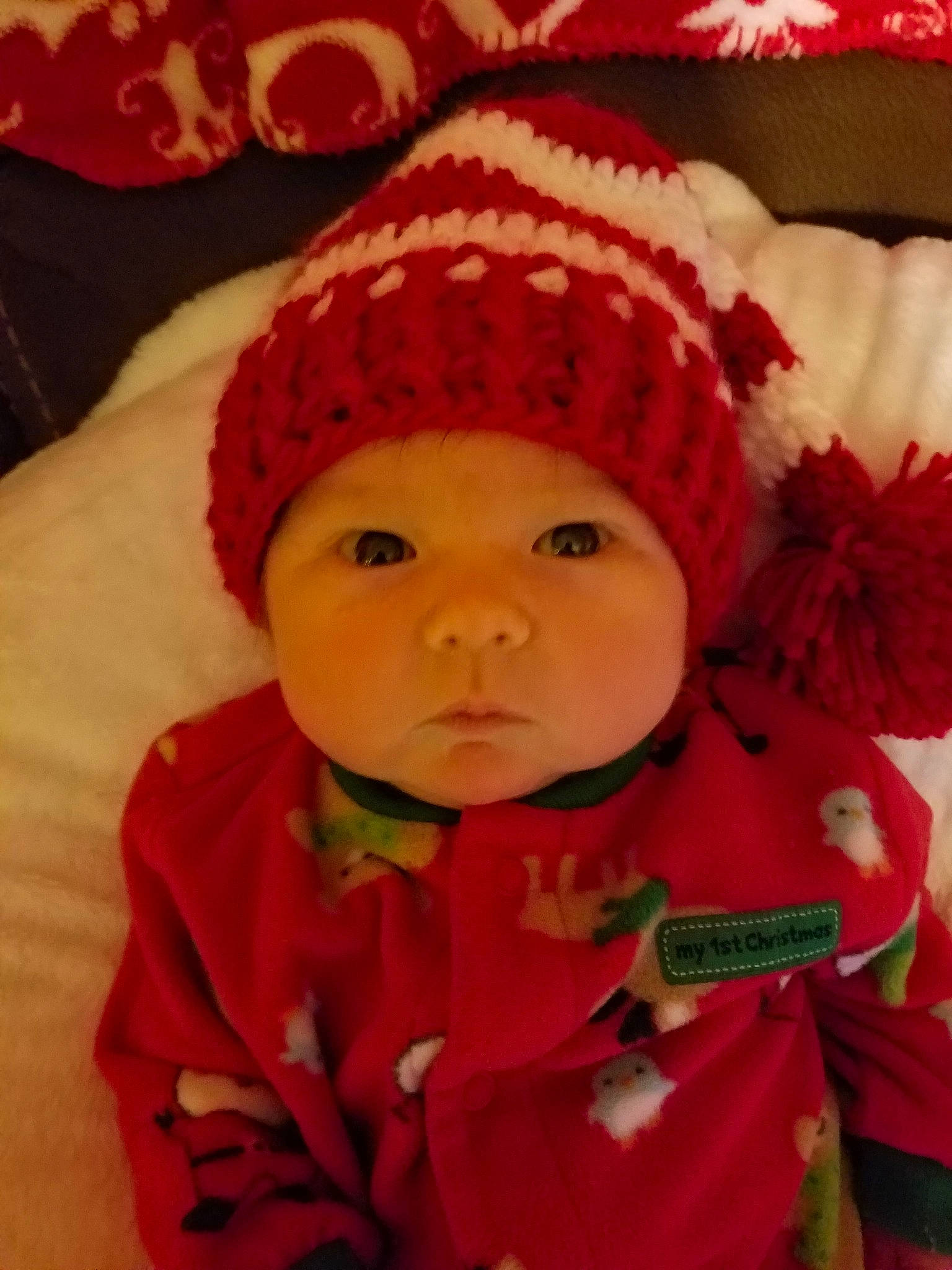 Judson joined the competition — help win amazing prizes! beanie, bonnet, cap, cheek, child, crochet, hair_accessory, hat, headgear, infant, knit_cap, lip, person, petal, product, red, skin, smile, textile, toddler