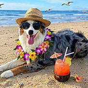 Iceland Wild Ice participe au concours pour gagner de l'argent avec cette photo : beach, cocktail, dog, flower_lei, happy, lying_down, ocean, pet, pineapple, relaxing, sand, seagulls, straw_hat, summer, sunglasses, sunny, tongue_out, tropical, umbrella, vacation