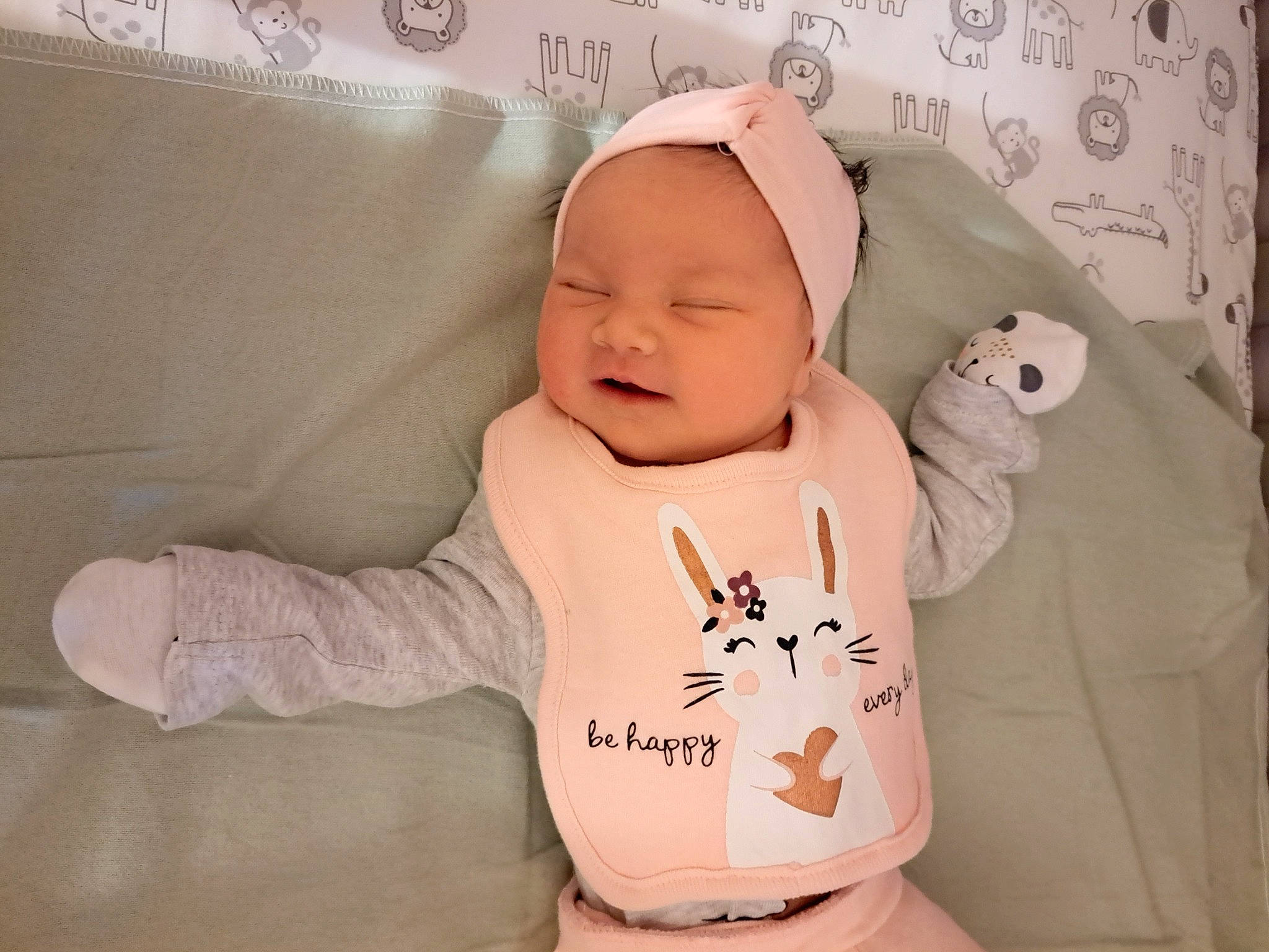 Amber is registered to the contest to win money with this photo: baby, baby_products, baby_safety, baby_sleeping, baby_toddler_clothing, cheek, child, chin, comfort, face, facial_expression, happy, head, headwear, linens, person, pink, skin, sleeve, smile