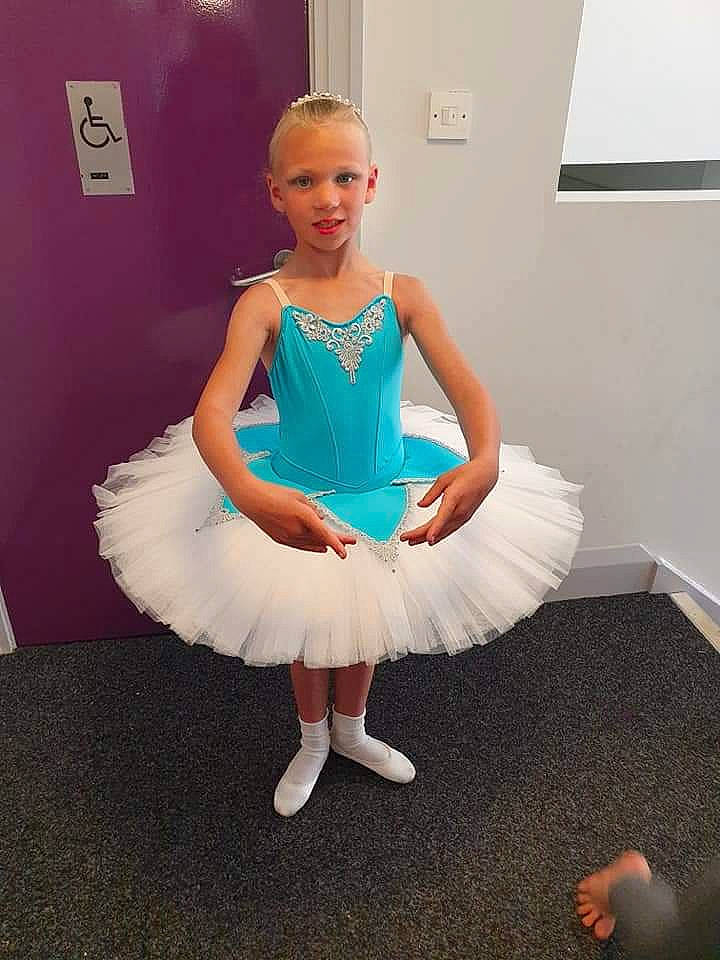 Eryn is registered to the contest to win money with this photo: ballet, ballet_dancer, ballet_tutu, blue, child, clothing, costume, dance, dress, event, footwear, joy, leg, performance, performing_arts, person, pink, pointe_shoe, shoe, shoulder