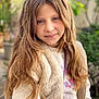 child, girl, portrait, smile, long_hair, blonde, outdoor, vest, sweatshirt, casual_clothing, nature, greenery, young, face, person, happy, daylight, fashion, cute, friendly