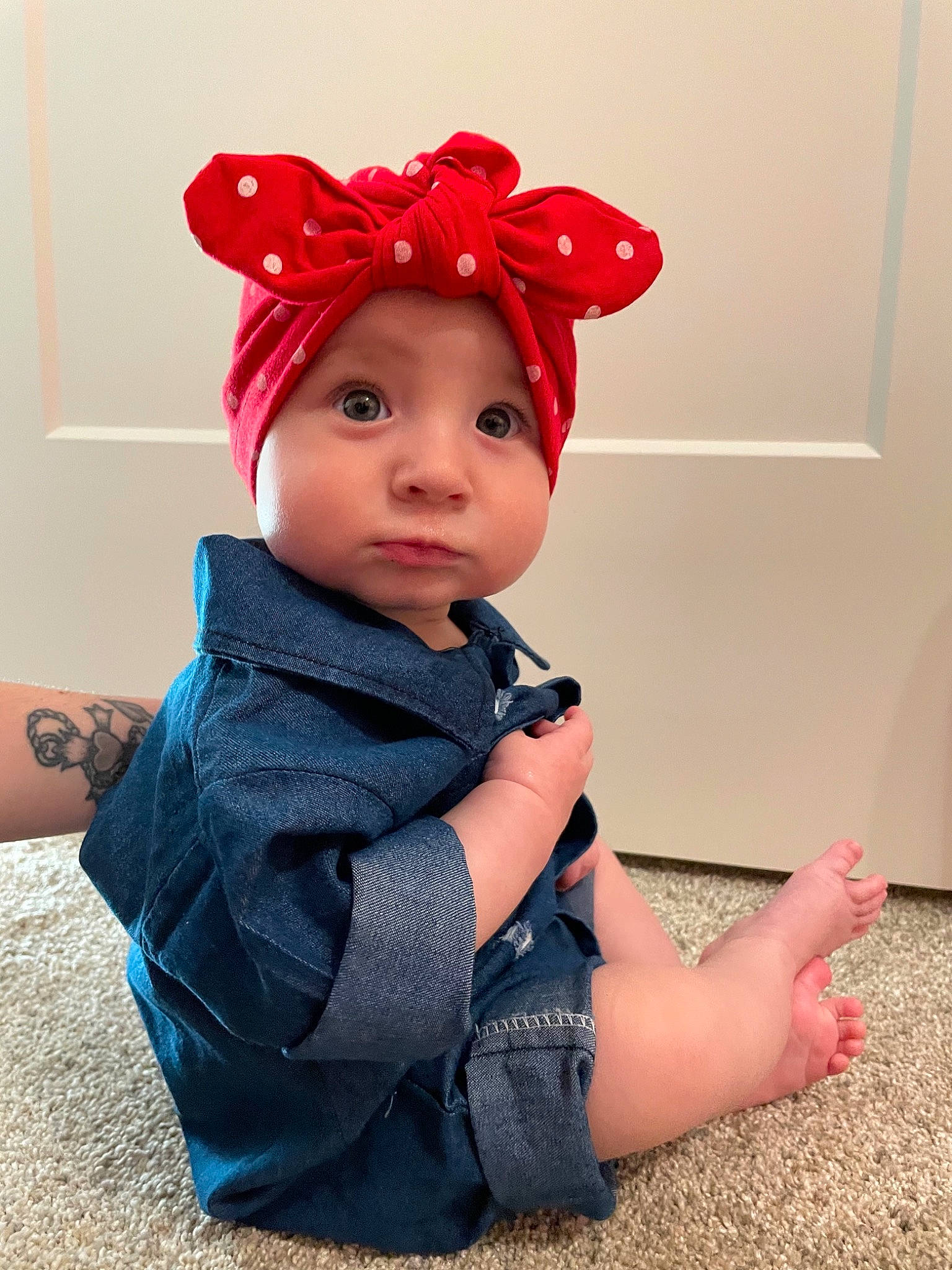 Austyn is registered to the contest to win money with this photo: baby, baby_toddler_clothing, cap, carmine, child, clothing, costume_hat, face, fashion_accessory, fun, hair_accessory, headgear, headpiece, headwear, magenta, party_supply, pattern, person, personal_protective_equipment, pink
