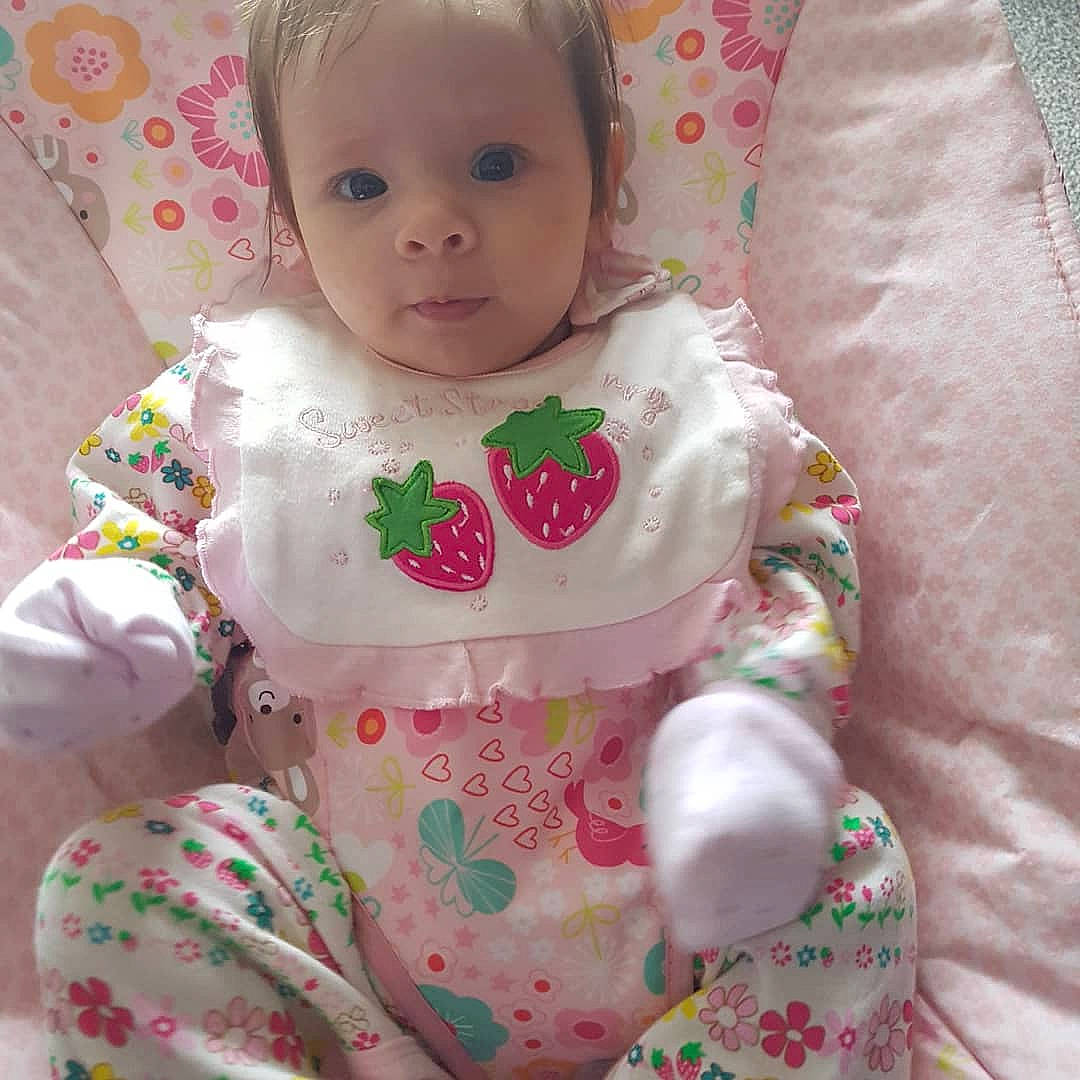 Amber-rose joined the competition — help win amazing prizes! baby, baby_toddler_clothing, cheek, child, doll, pattern, person, pink, textile, toddler, toy