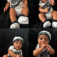 Kasai joined the competition — help win amazing prizes! baby, child, nike, hat, socks, onesie, black_background, cute, portrait, infant, smiling, sitting, clothing, footwear, indoor, young_child, fashion, expression, playful, comfortable