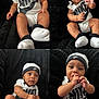 baby, child, nike, hat, socks, onesie, black_background, cute, portrait, infant, smiling, sitting, clothing, footwear, indoor, young_child, fashion, expression, playful, comfortable