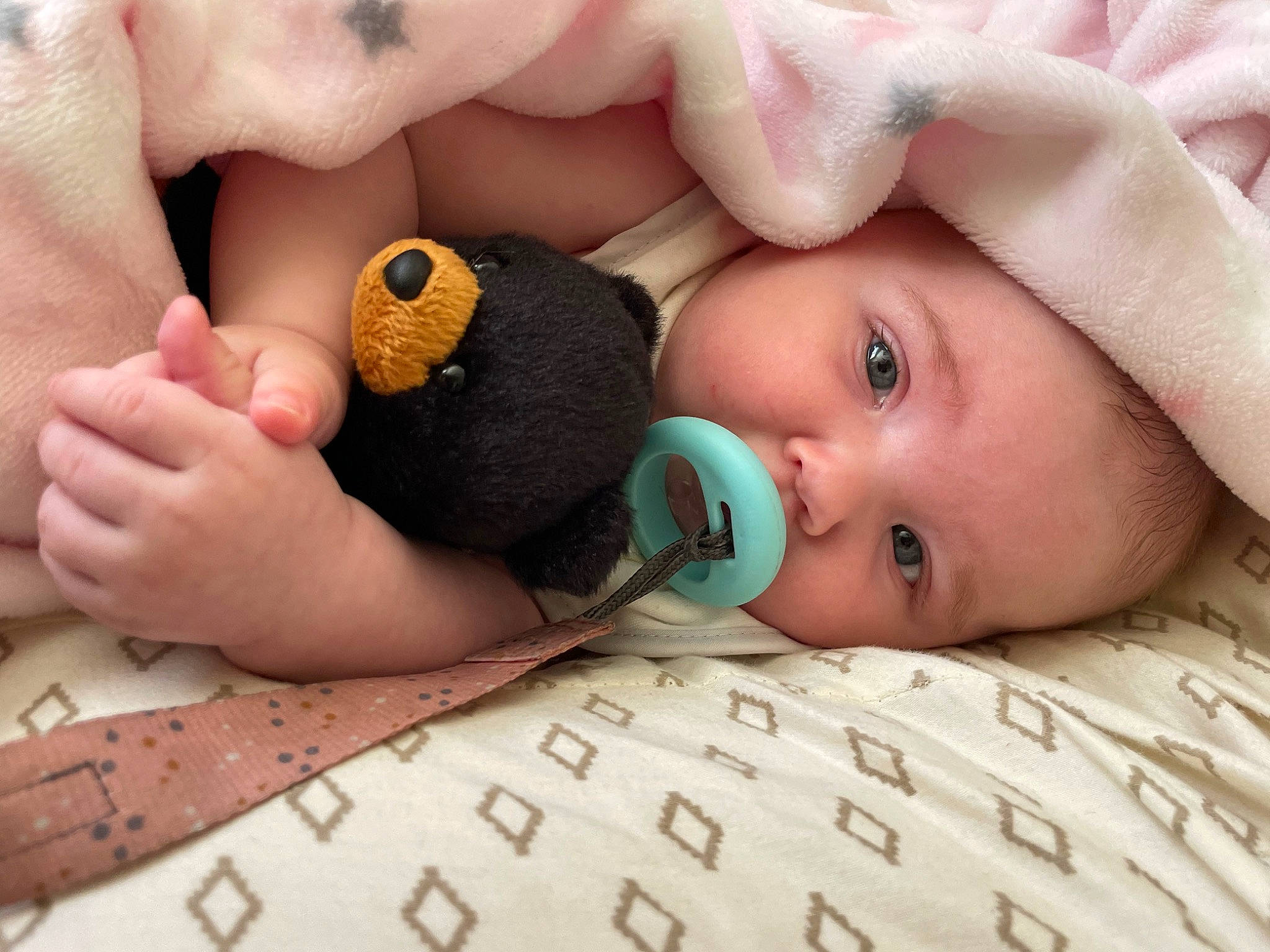 Mckinley joined the competition — help win amazing prizes! baby, baby_toddler_clothing, cheek, child, chin, comfort, eyebrow, eyelash, finger, gesture, lip, mouth, nail, nose, person, pink, skin, textile, thumb, toddler