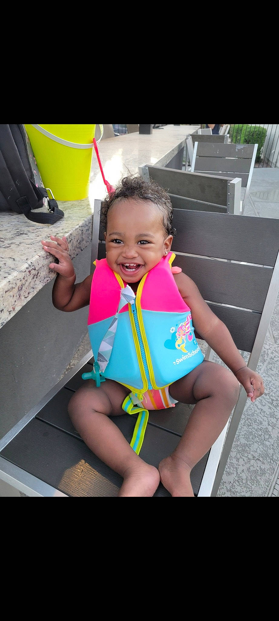 Dominek Key'Zana joined the competition — help win amazing prizes! abdomen, child, event, foot, fun, happy, human_leg, joy, leg, leisure, magenta, person, pink, recreation, sandal, skin, smile, swimwear, thigh, toddler