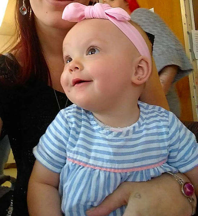 Anneliese joined the competition — help win amazing prizes! baby, cheek, child, chin, ear, eye, eyebrow, face, forehead, hair_accessory, head, headband, headgear, lip, mouth, nose, person, pink, skin, smile