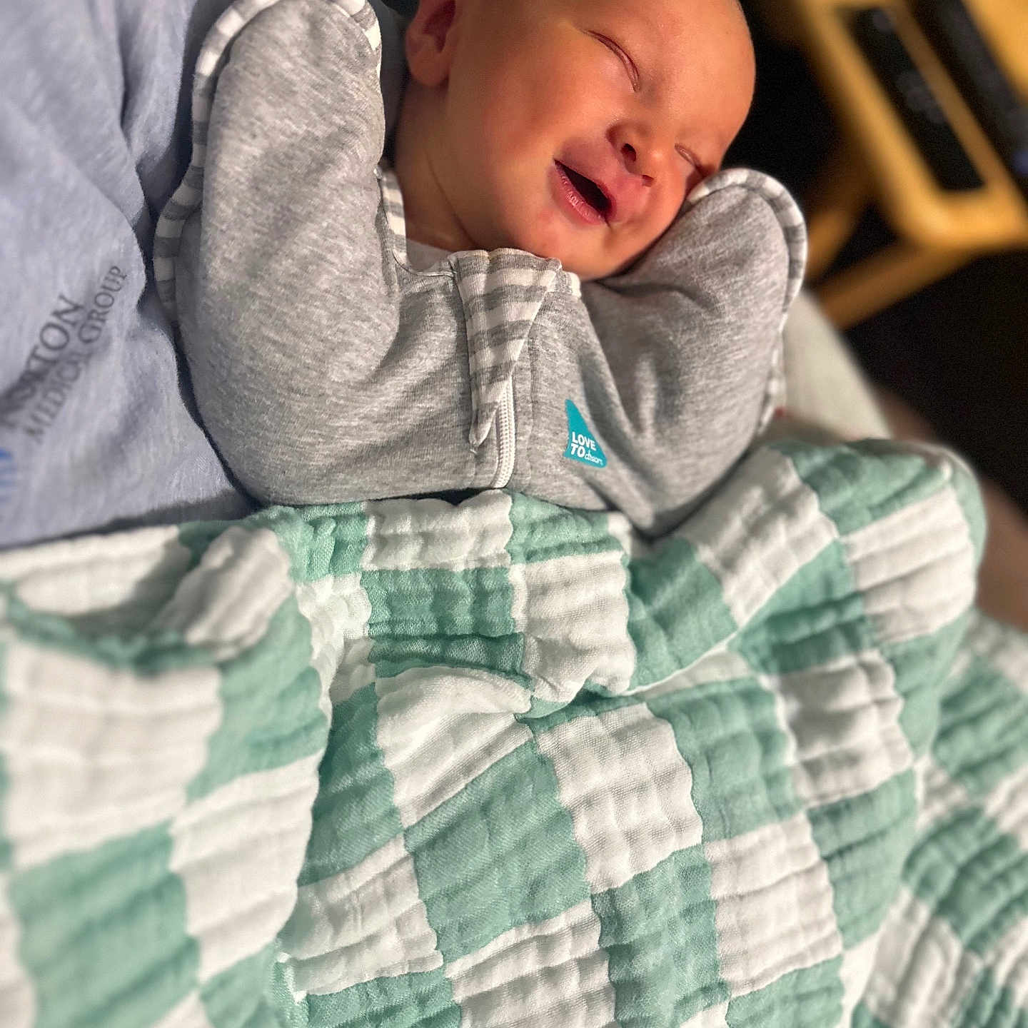 Wilder Tate joined the competition — help win amazing prizes! baby, blanket, crying, face, head, person, photography, portrait, quilt, sad, yawning
