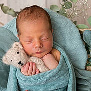Aron participe au concours pour gagner de l'argent avec cette photo : baby, basket, blanket, closeup, cozy, cute, fingers, greenery, hand, indoor, infant, knitted_toy, natural_light, newborn, peaceful, portrait, sleeping, soft_texture, teddy_bear, wrapped