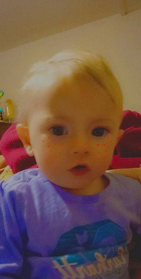 Paisley is registered to the contest to win money with this photo: baby, baby_toddler_clothing, cheek, child, clothing, ear, eyebrow, eyelash, forehead, happy, human_body, iris, jaw, lip, mouth, nose, person, selfie, skin, surprise