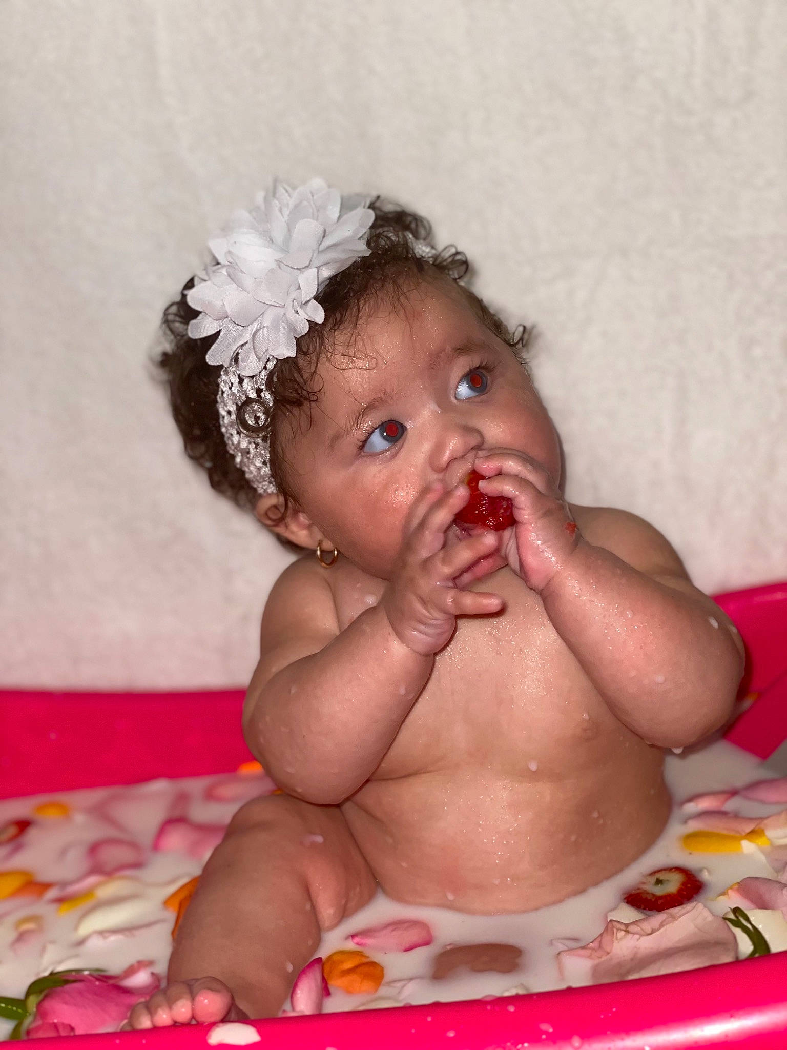 Daleyza joined the competition — help win amazing prizes! arm, baby, baby_toddler_clothing, bathing, cheek, face, facial_expression, finger, fun, happy, head, headband, lip, mouth, nail, nose, person, pink, skin, textile