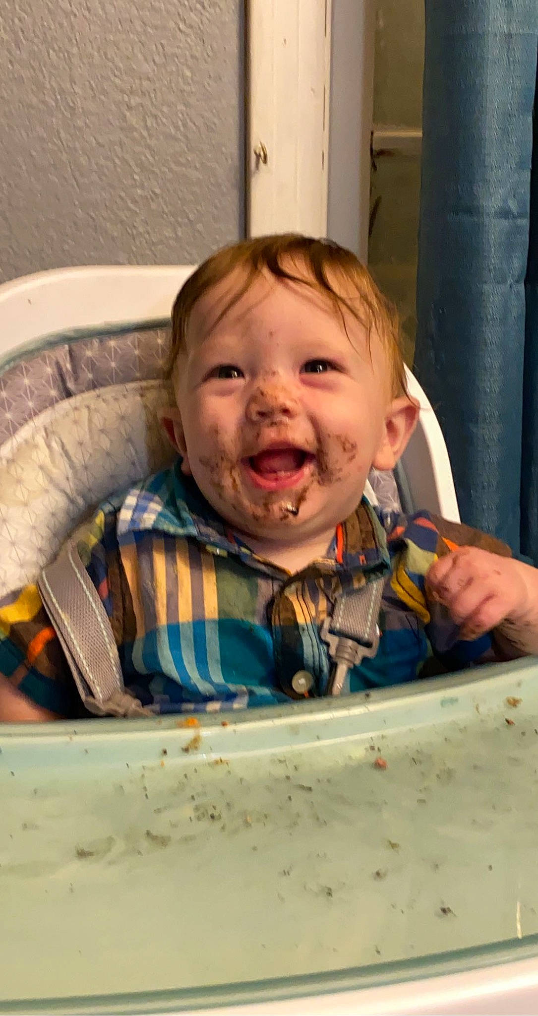 Nathaniel is registered to the contest to win money with this photo: baby, cheek, chin, comfort, eye, eyebrow, facial_expression, finger, hairstyle, happy, iris, jaw, mouth, nose, person, product, skin, sleeve, smile, toddler