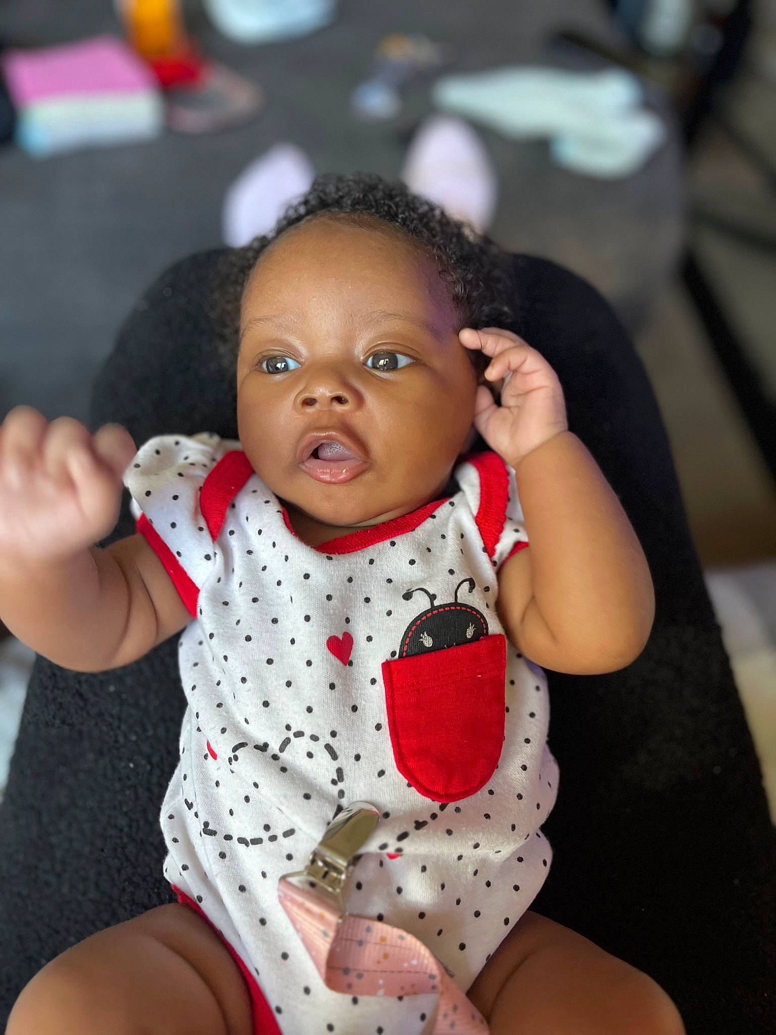 Kailah is registered to the contest to win money with this photo: baby, baby_toddler_clothing, beauty, chair, cheek, child, dress, eye, facial_expression, finger, fun, hand, happy, joint, lip, nail, person, skin, sleeve, thigh