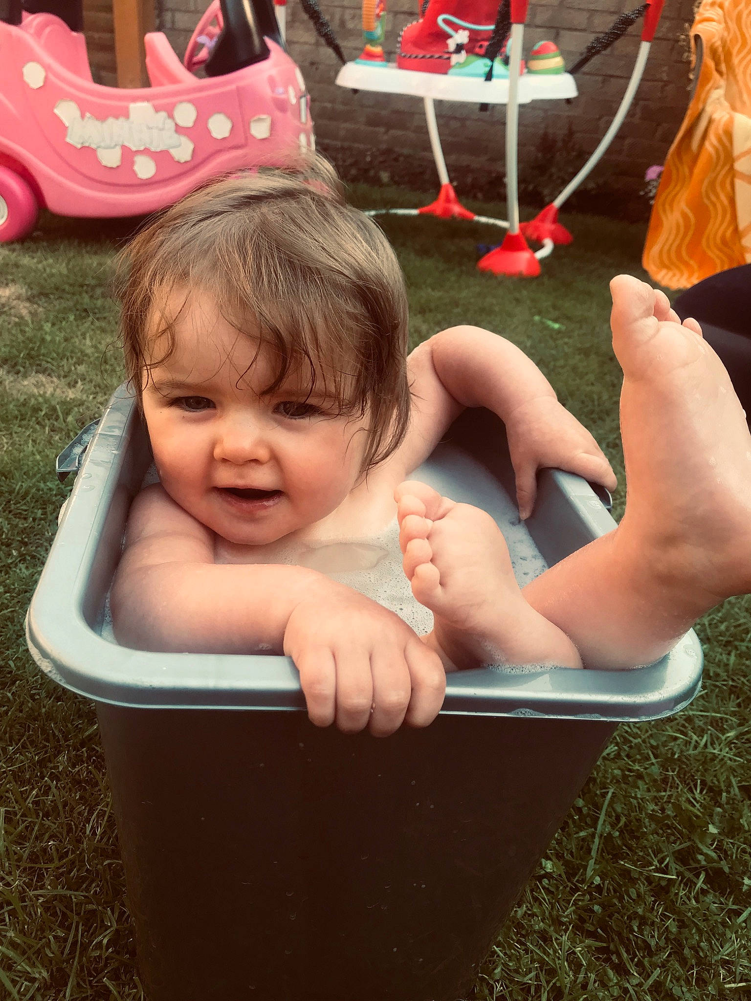 Hallie-rose joined the competition — help win amazing prizes! baby, baby_products, child, finger, fun, grass, hand, leg, leisure, person, pink, play, product, skin, smile, summer, toddler, vacation
