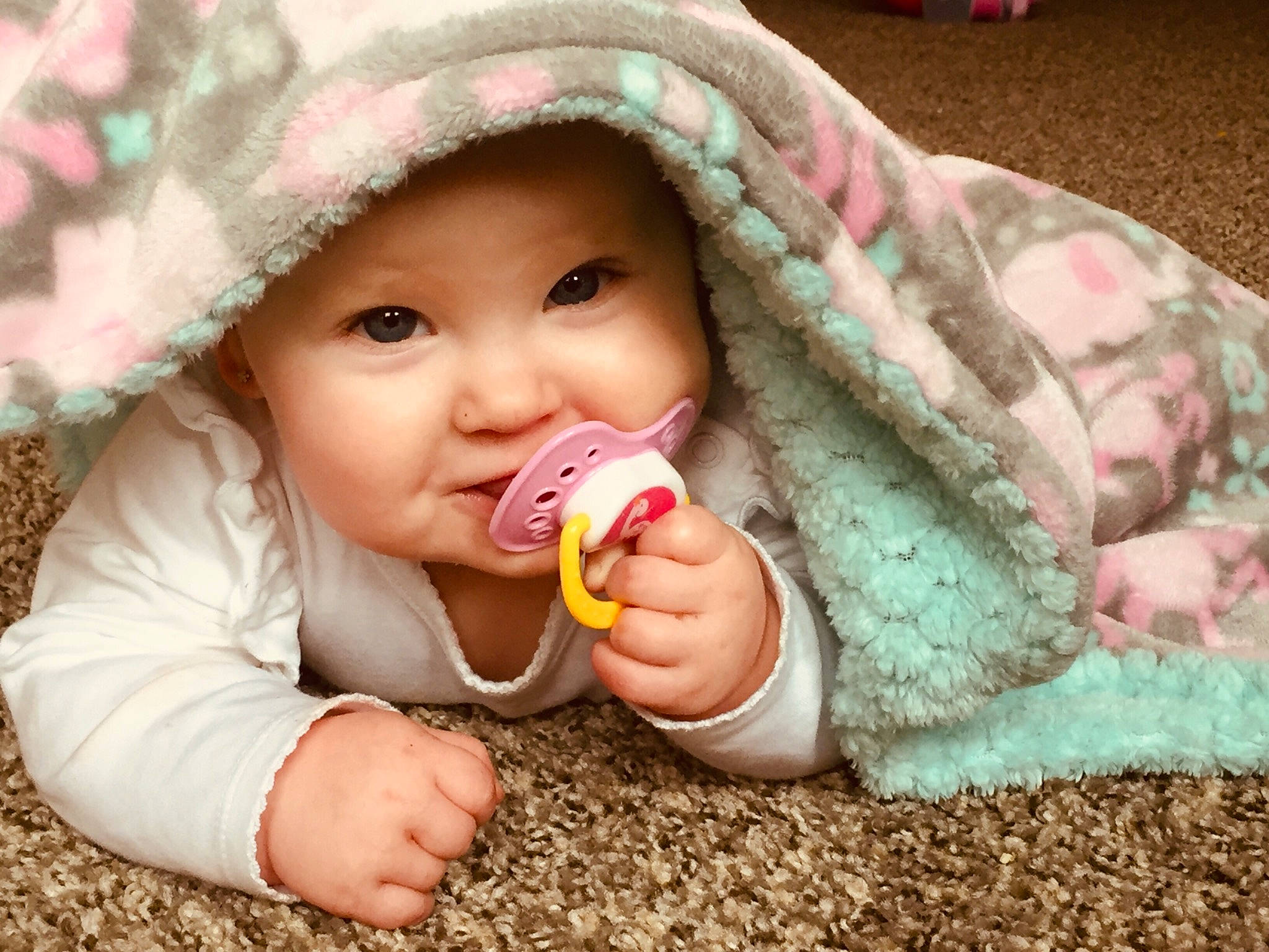 Loretta joined the competition — help win amazing prizes! baby, baby_laughing, baby_toddler_clothing, beauty, cheek, child, facial_expression, food, fun, happy, headgear, headwear, joy, mouth, outerwear, person, pink, play, product, skin